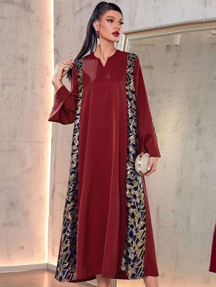 Colorblock Long Sleeve Notched Arabian Wear 4763