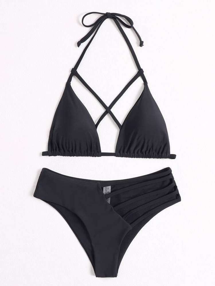 Plain Halter Cut Out Sexy Women Bikini Sets 239