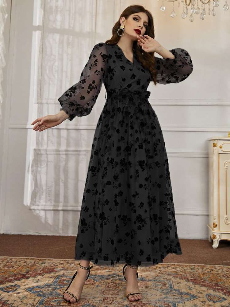 V neck  Black Women Dresses 158