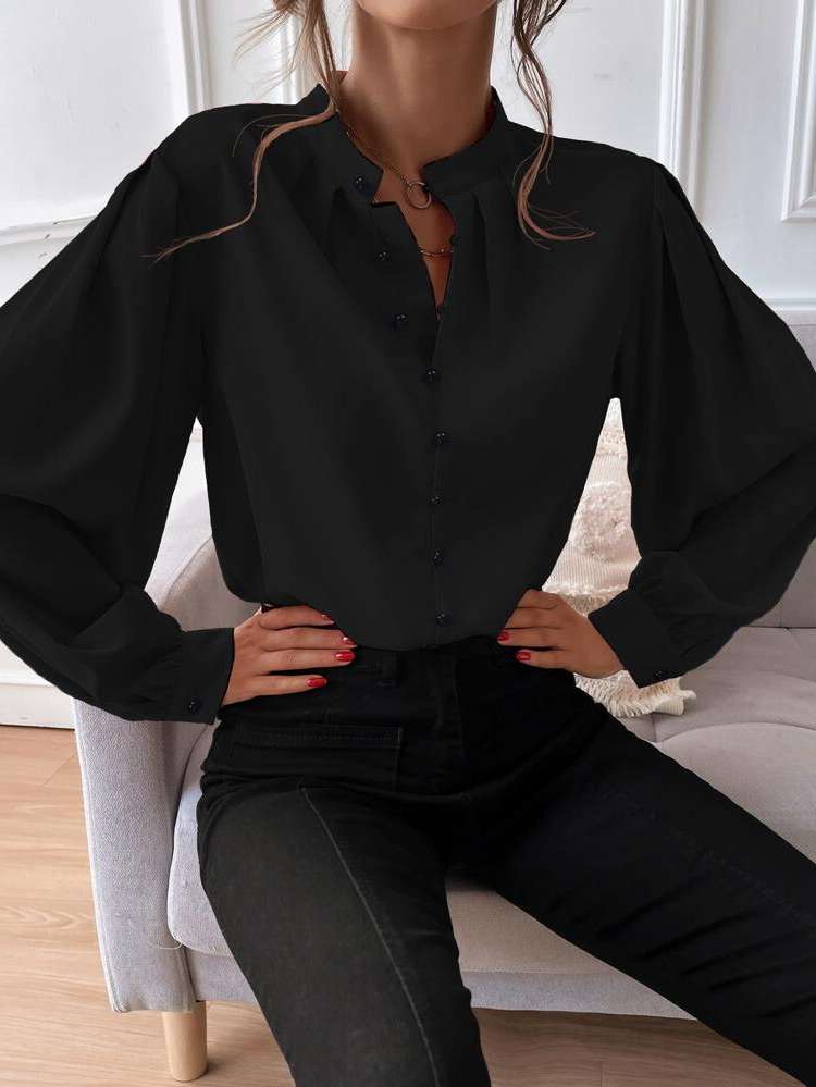 Elegant Black Plain Women Blouses 6903