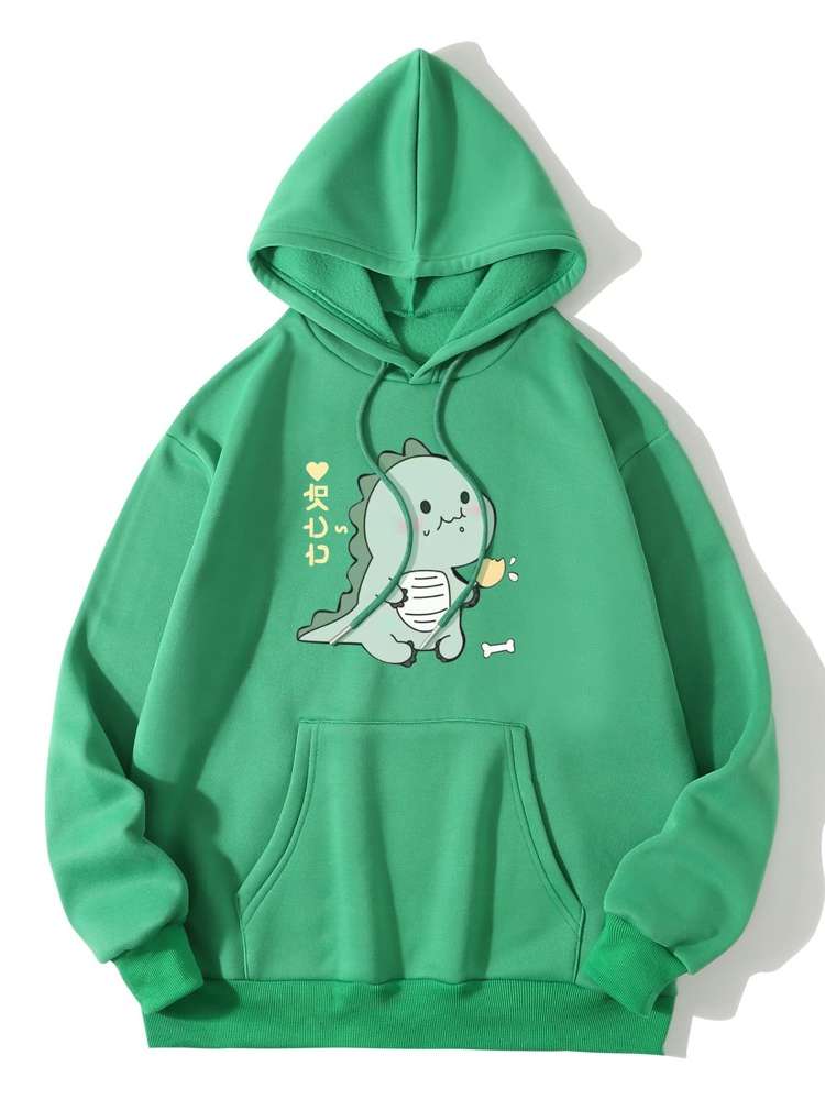 Regular Fit Hooded Cartoon Drawstring Women Sweatshirts 518