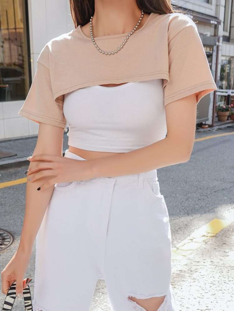 Regular Fit Round Neck Short Sleeve Casual Women Tops 932