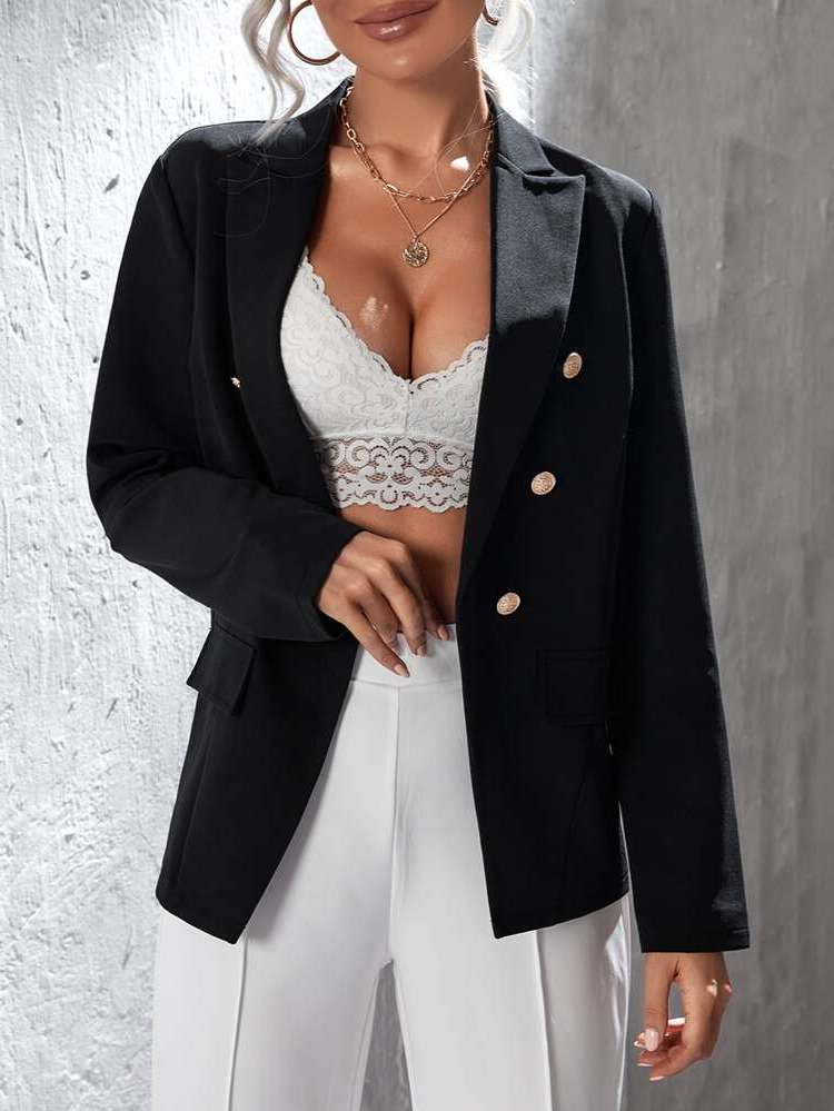 Black Long Sleeve Elegant Women Blazers 708