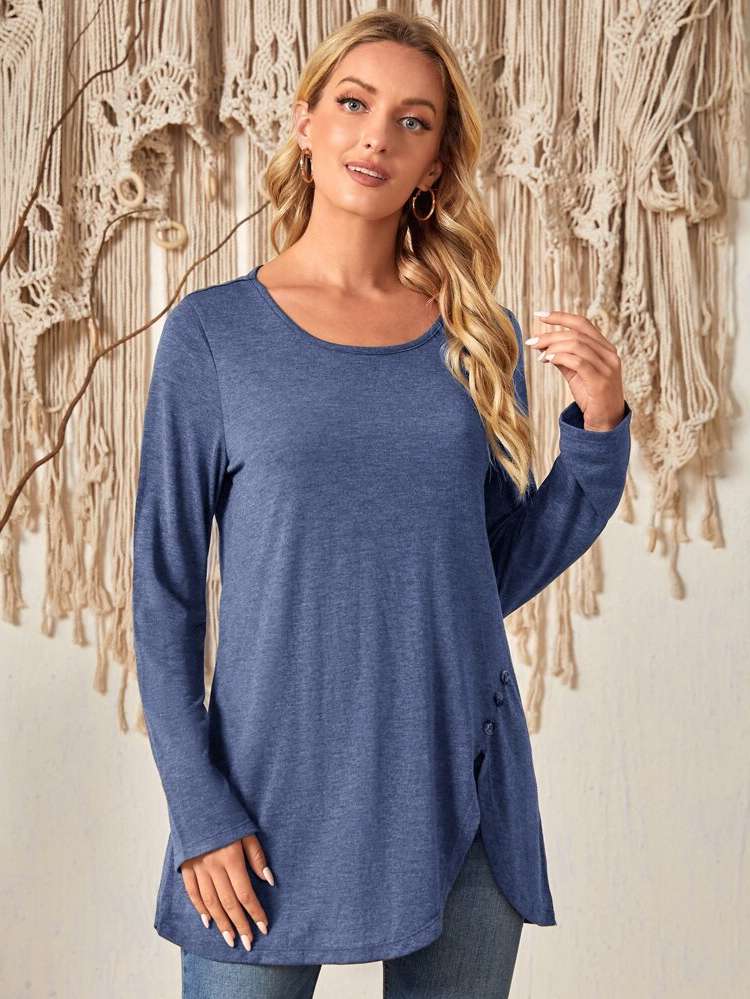  Button Regular Fit Long Sleeve Women T-Shirts 7800