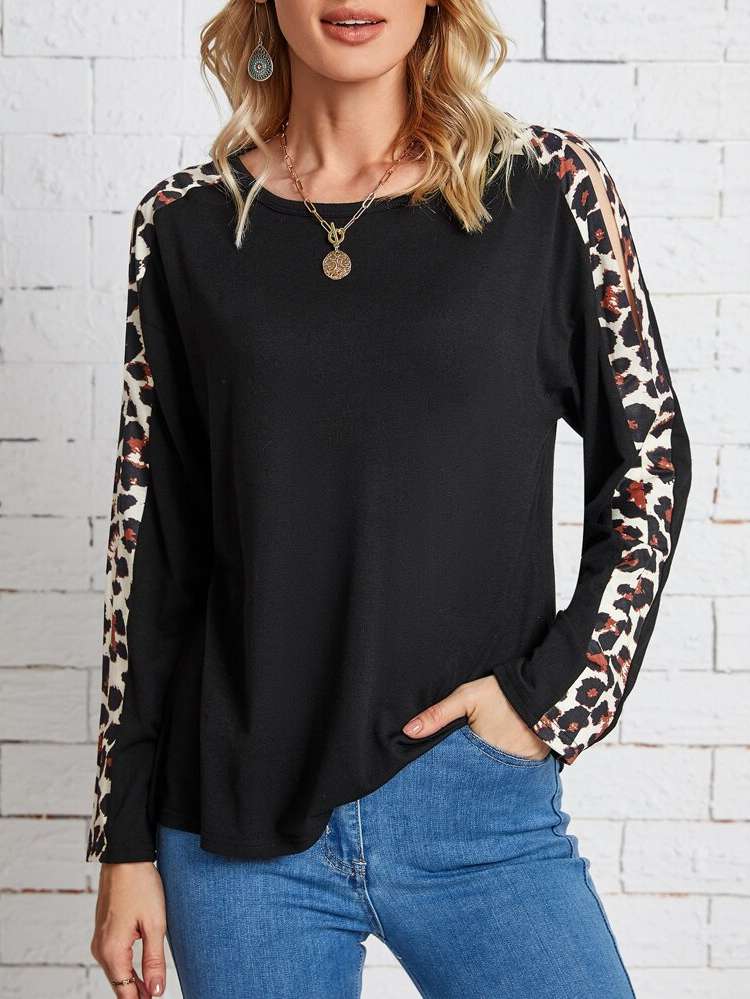  Long Sleeve Split Regular Women T-Shirts 9856