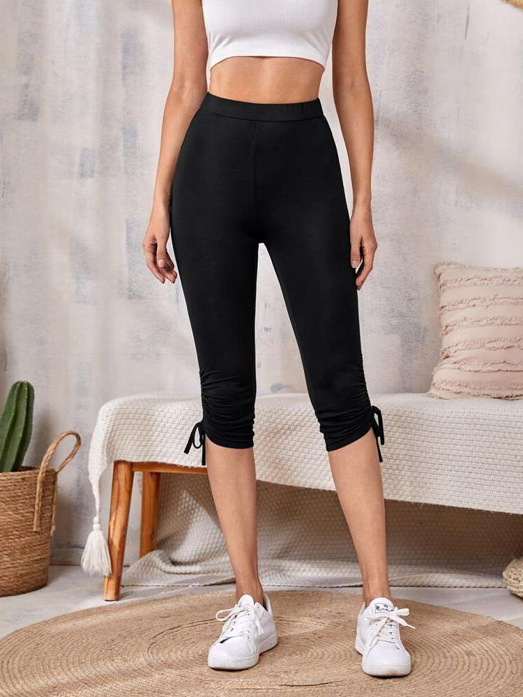  Drawstring Black Capris Women Leggings 188