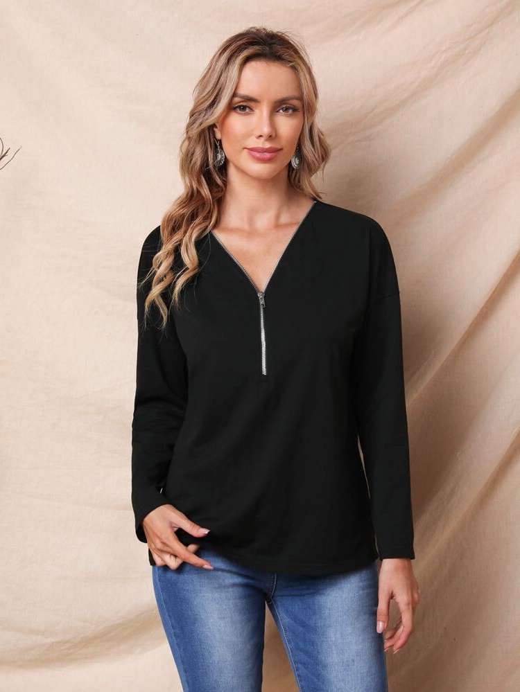 Black Regular Fit Casual Plain Women Tops, Blouses  Tee 4230