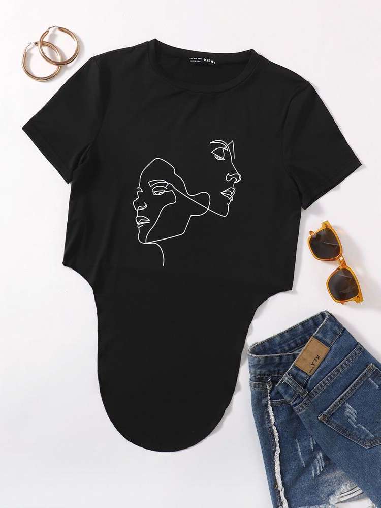  Figure Black Casual Women T-Shirts 974