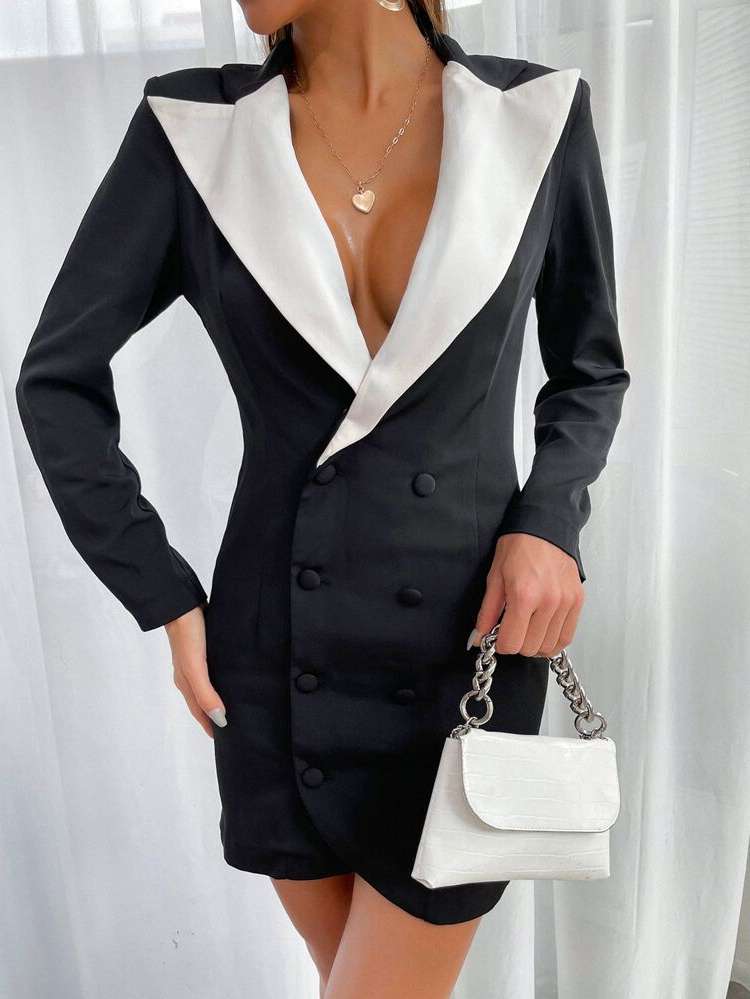 Long Sleeve Colorblock Slim Fit Women Suits 7515