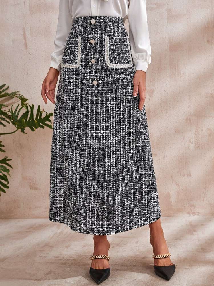 Plaid  Fake Buttons Women Clothing 2845