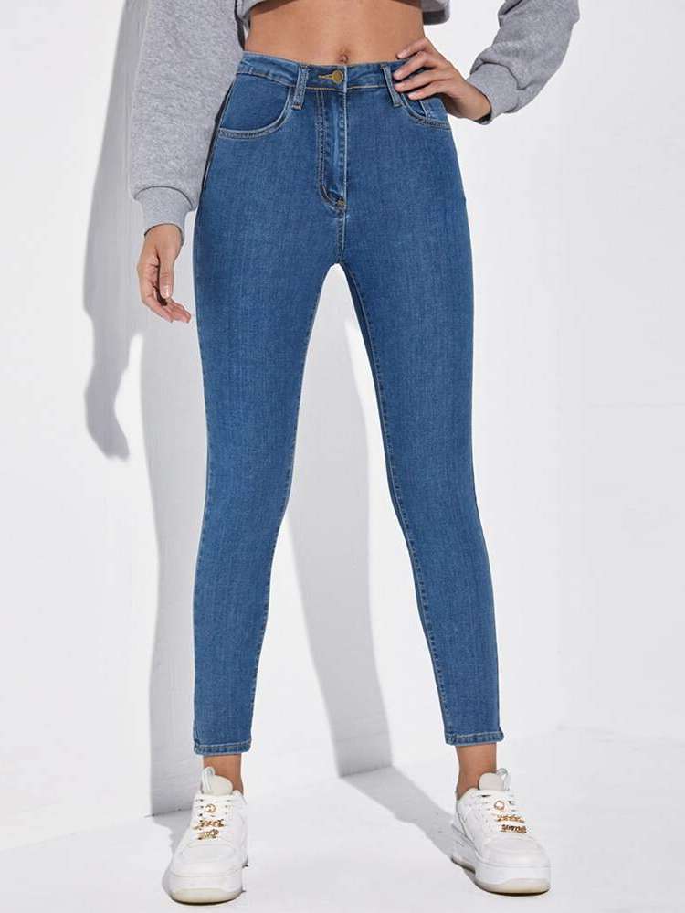  Cropped Plain Women Jeans 344