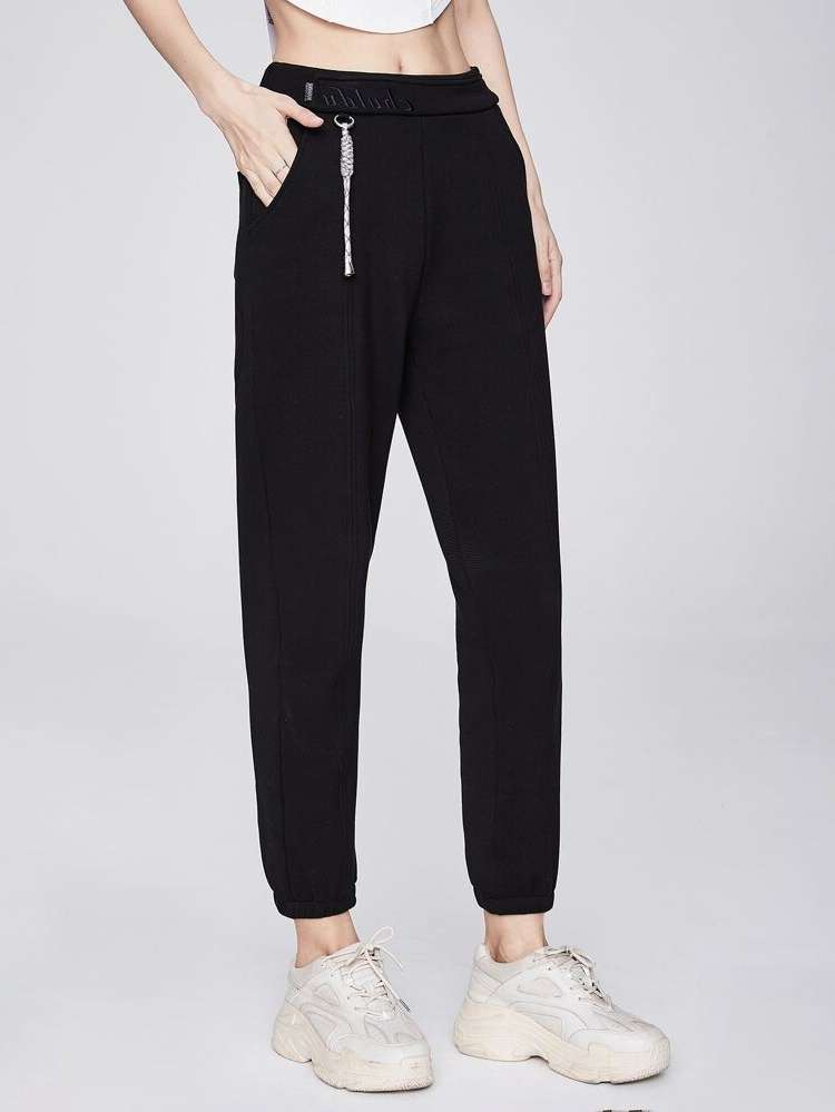 Letter Black Cropped Women Bottoms 1630