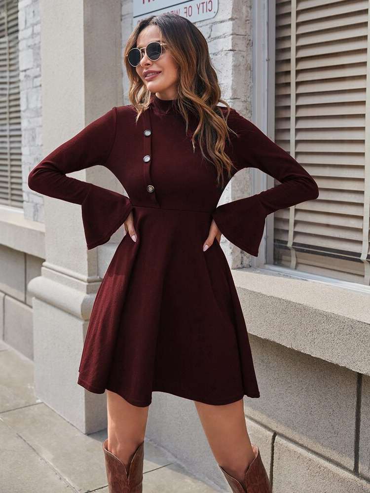  Long Sleeve Short Plain Women Dresses 1559