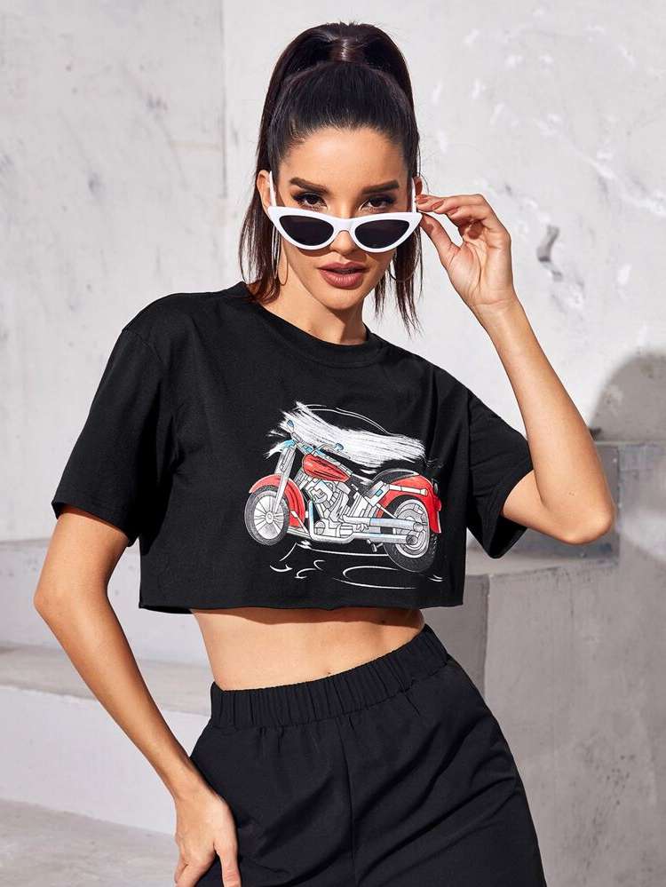 Casual Round Neck Crop Women Tops, Blouses  Tee 993