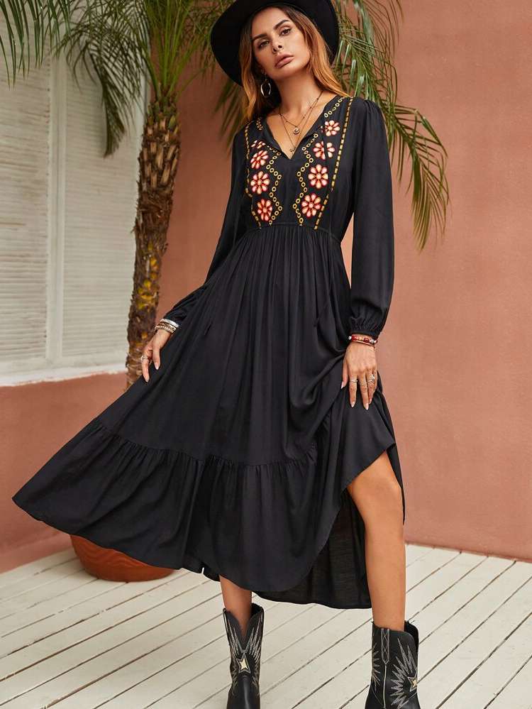  Long Sleeve Boho Floral Women Dresses 6010