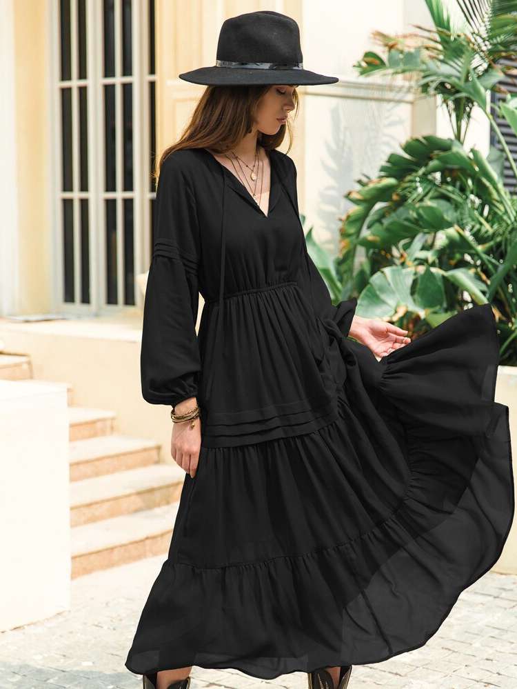 Regular Fit Black Plain Women Dresses 712