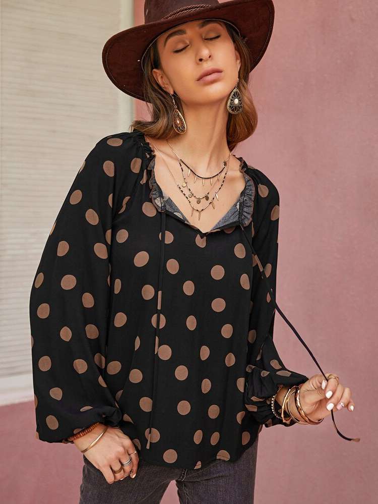 Long Sleeve Boho Polka Dot Women Clothing 4339