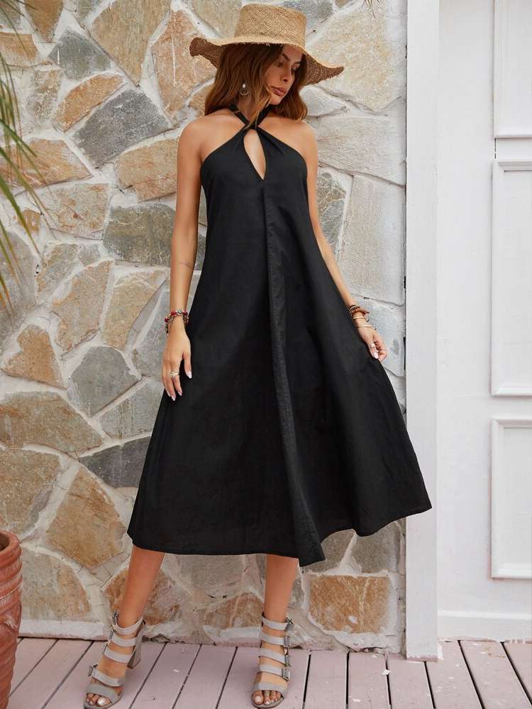 Regular Fit Long Halter Backless Women Dresses 4788