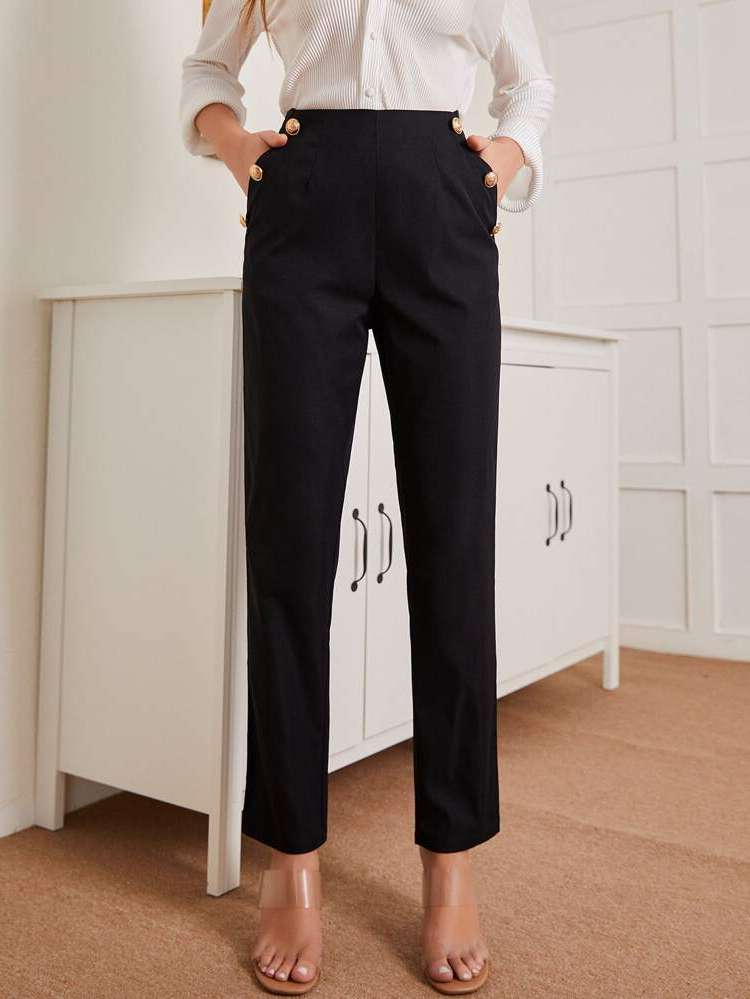 Regular Fit  Black Women Pants 736