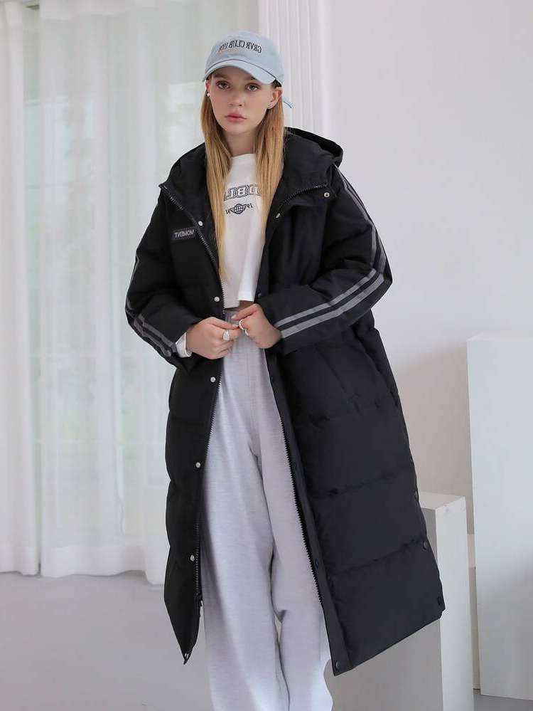 Oversized Hooded Patched Letter Women Winter Coats 9707