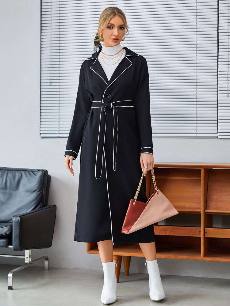 Regular Fit Long Elegant Lapel Women Coats 1427