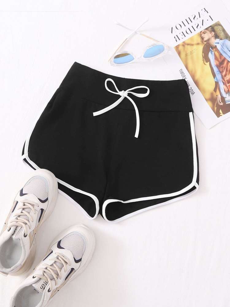 Black Contrast Binding Sporty Women Clothing 456