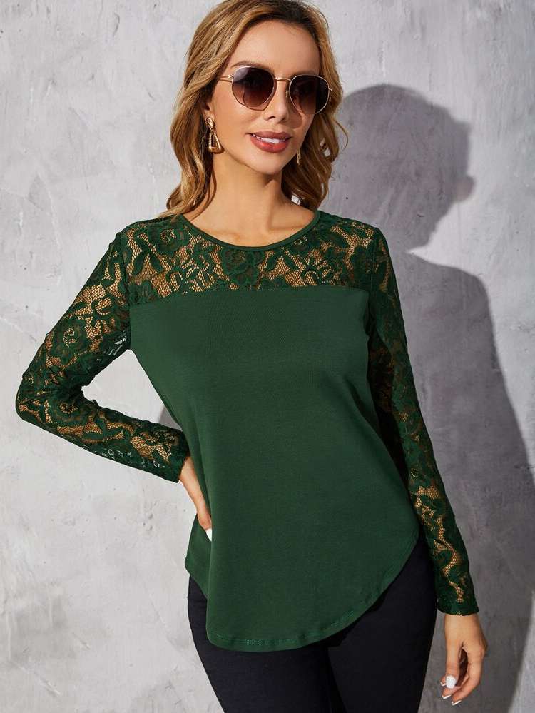 Black Elegant Regular Fit Round Neck Women Tops, Blouses  Tee 8799