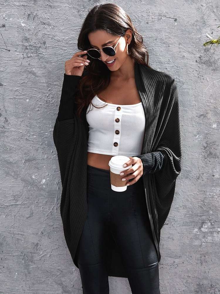 Plain Long Sleeve Black Regular Fit Women Coats 852