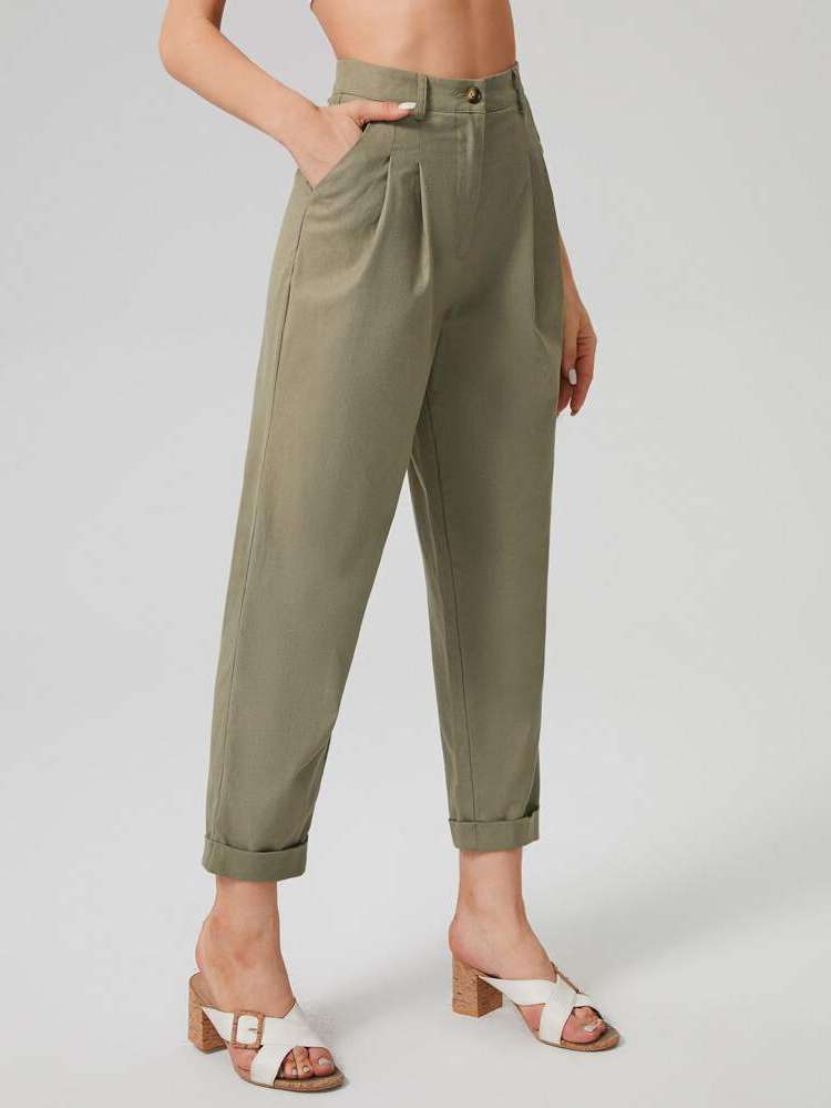 Pocket  Plain Women Suit Pants 6783