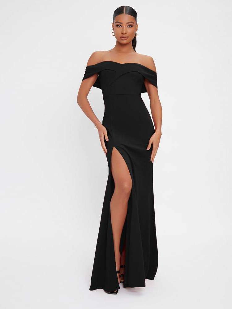 Plain Glamorous Off the Shoulder Women Dresses 9129