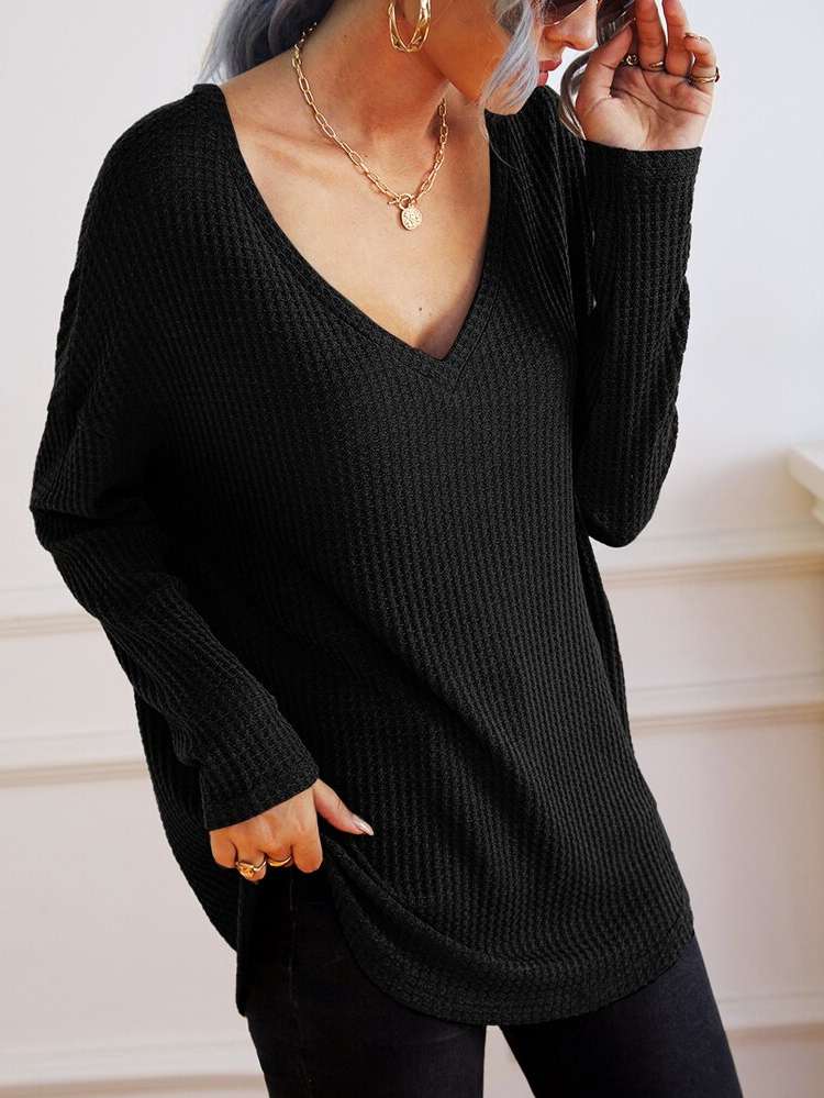 Plain Casual V neck Women Clothing 842