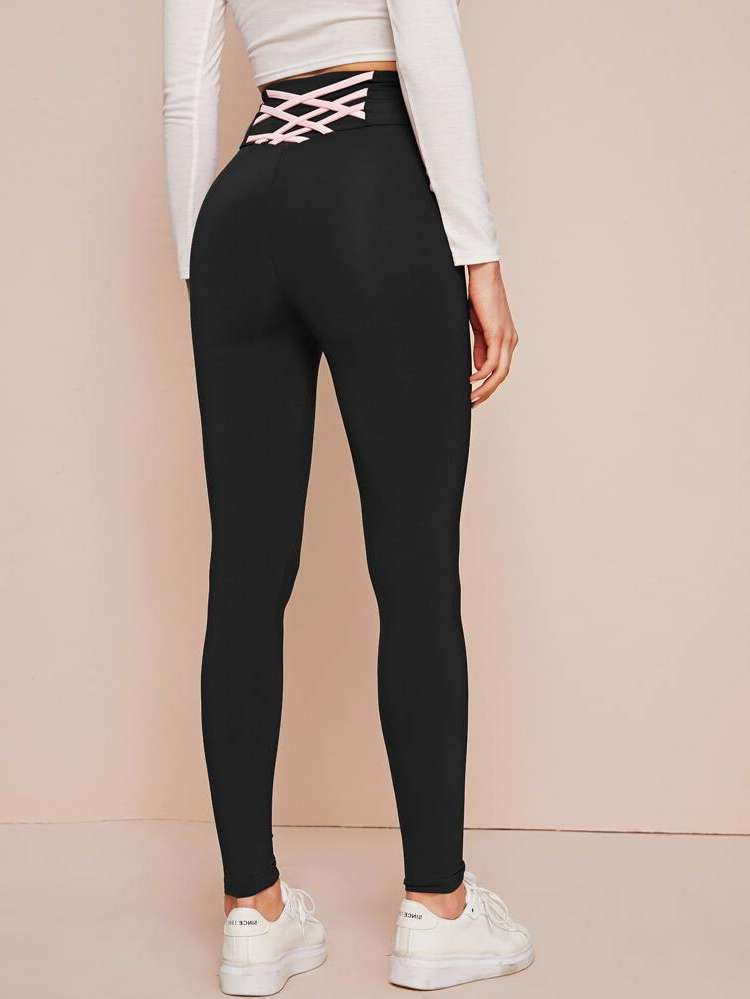 Black Criss Cross Sporty Women Leggings 6028