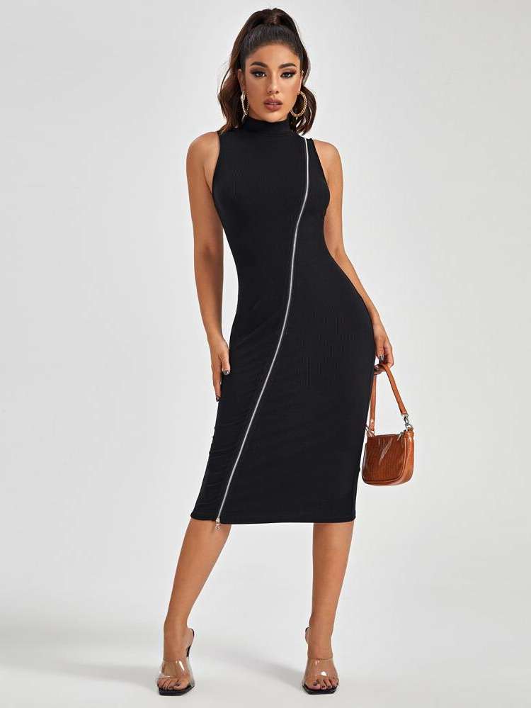 Plain Elegant Black Women Clothing 8770