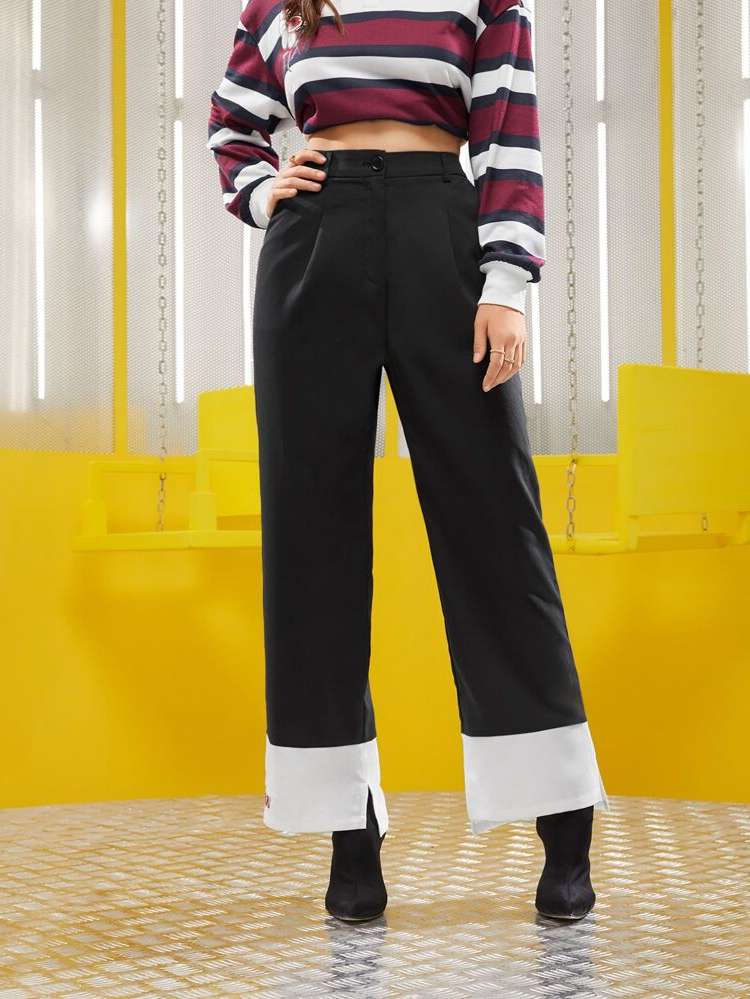 Colorblock Long Black Women Suit Pants 6787