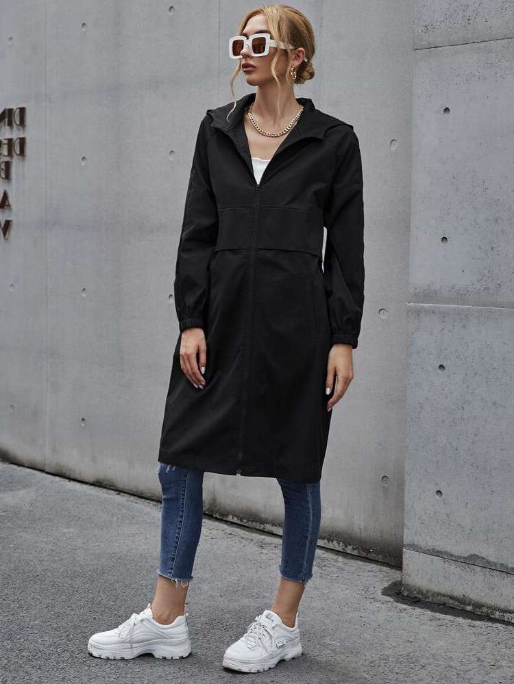 Long Sleeve Midi Zipper Casual Women Coats 3425