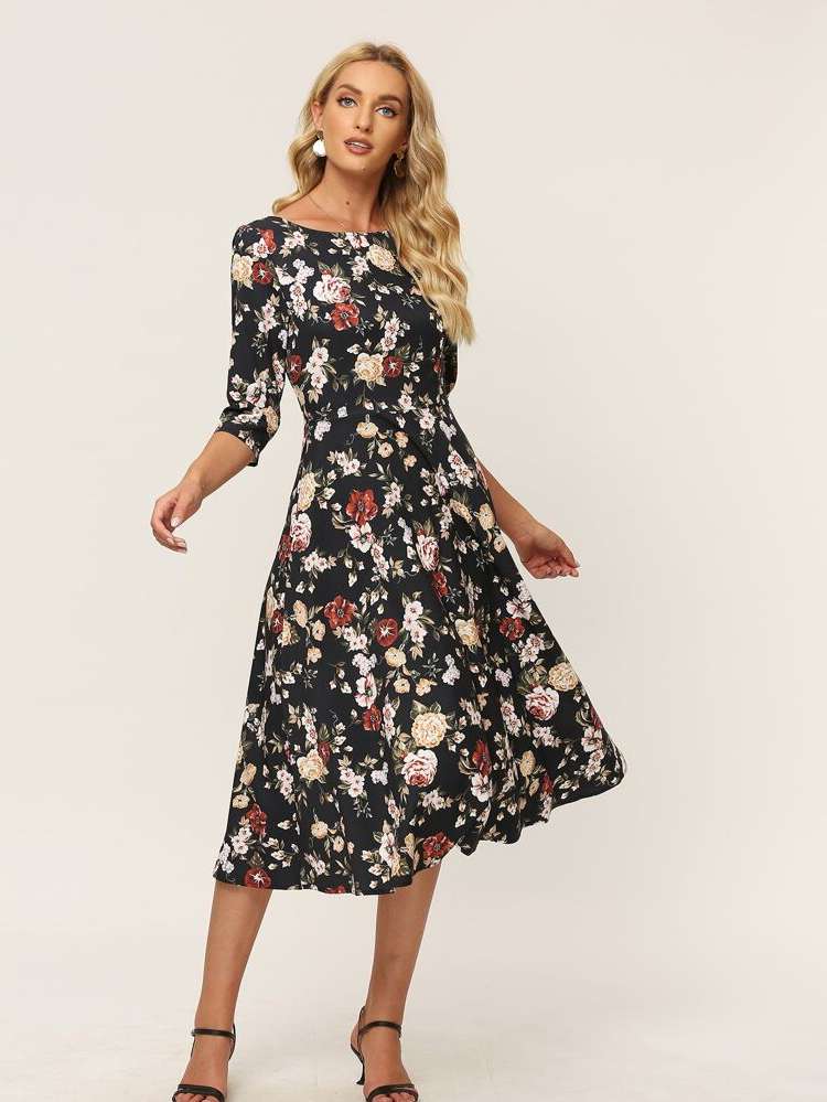  Floral Zipper Women Dresses 5639