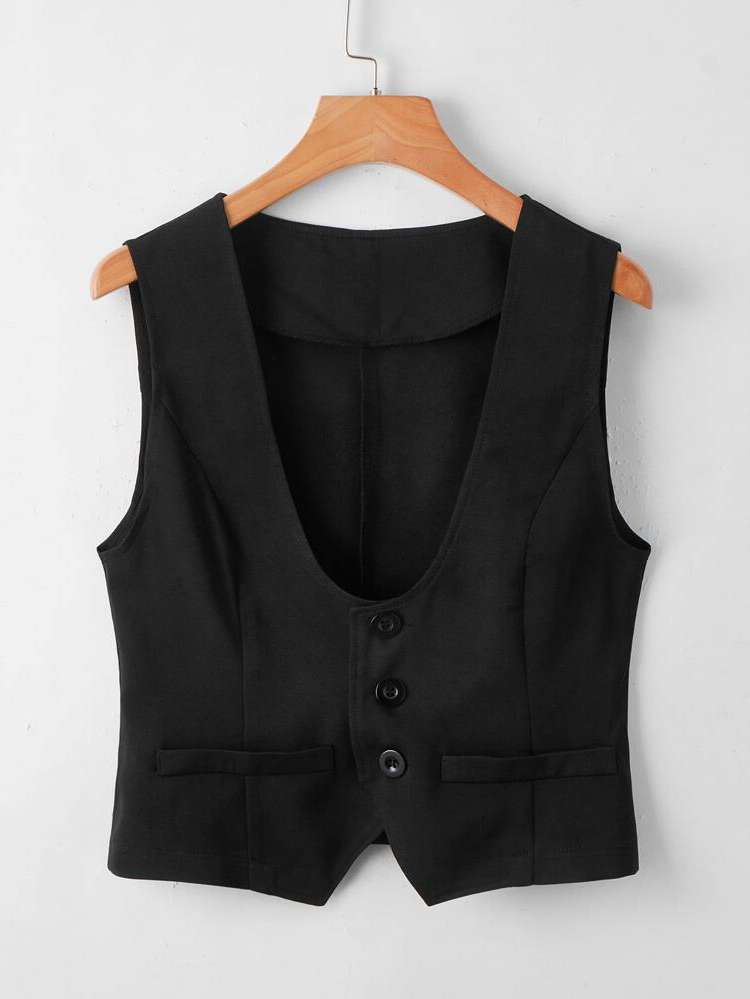 Plain Button Front Regular Fit Women Blazers 527