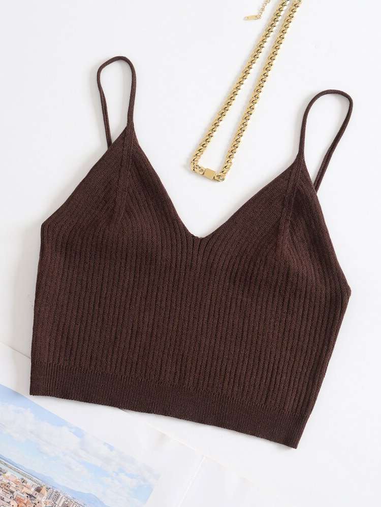 Rib-Knit Plain Sleeveless Women Knitwear 2674