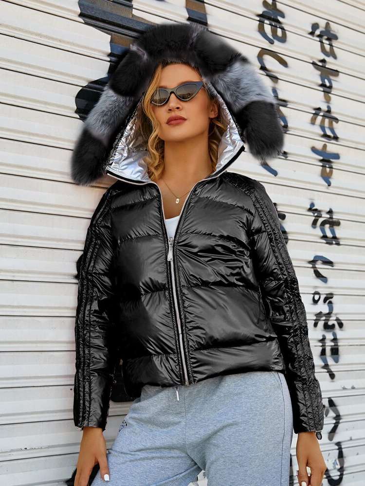  Black Hooded Casual Women Clothing 7976