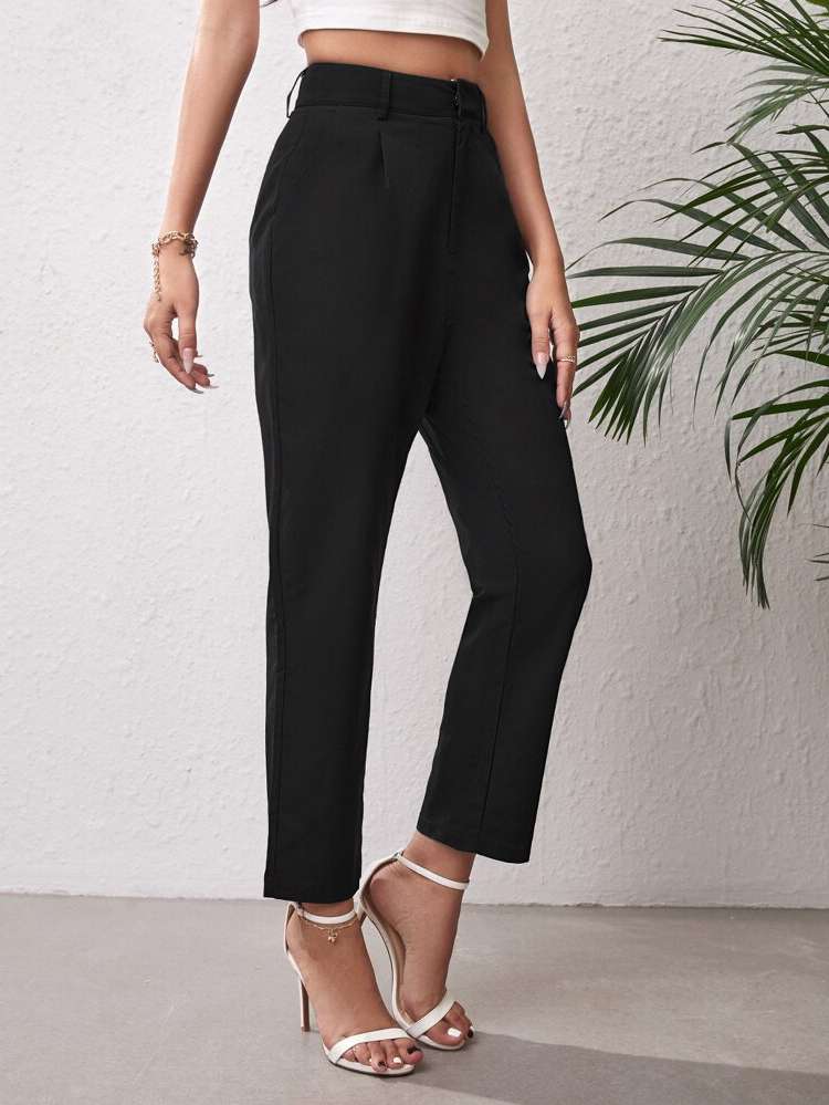 Cropped Pocket Plain Women Suit Pants 604