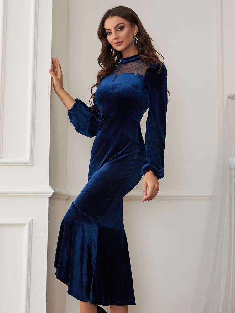 Long Plain Long Sleeve Black Women Dresses 8481