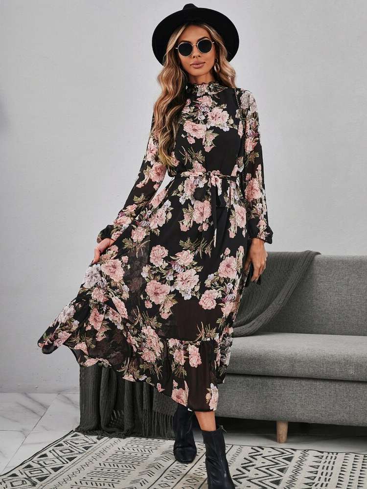 Floral Regular Fit Long Women Dresses 226