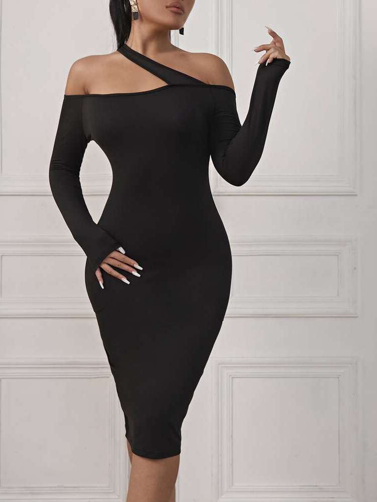 Black Sexy Asymmetrical Women Dresses 9557