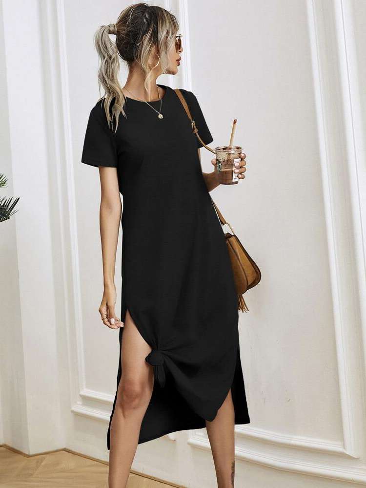  Regular Fit Split Short Sleeve Women Dresses 9