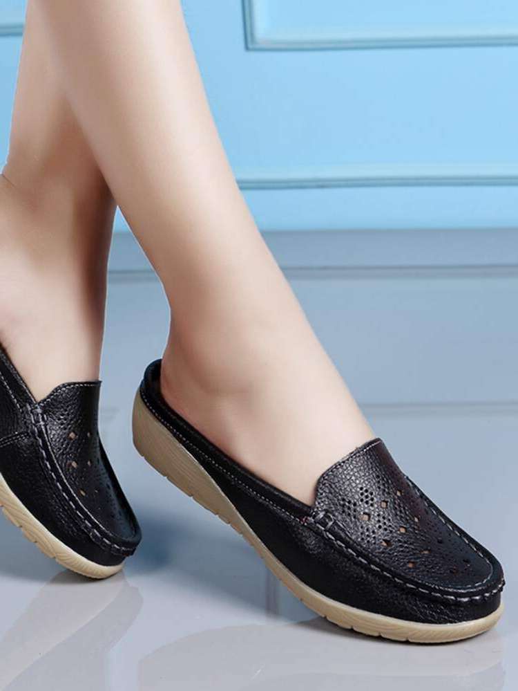 Hollow Black Plain Women Shoes 8337