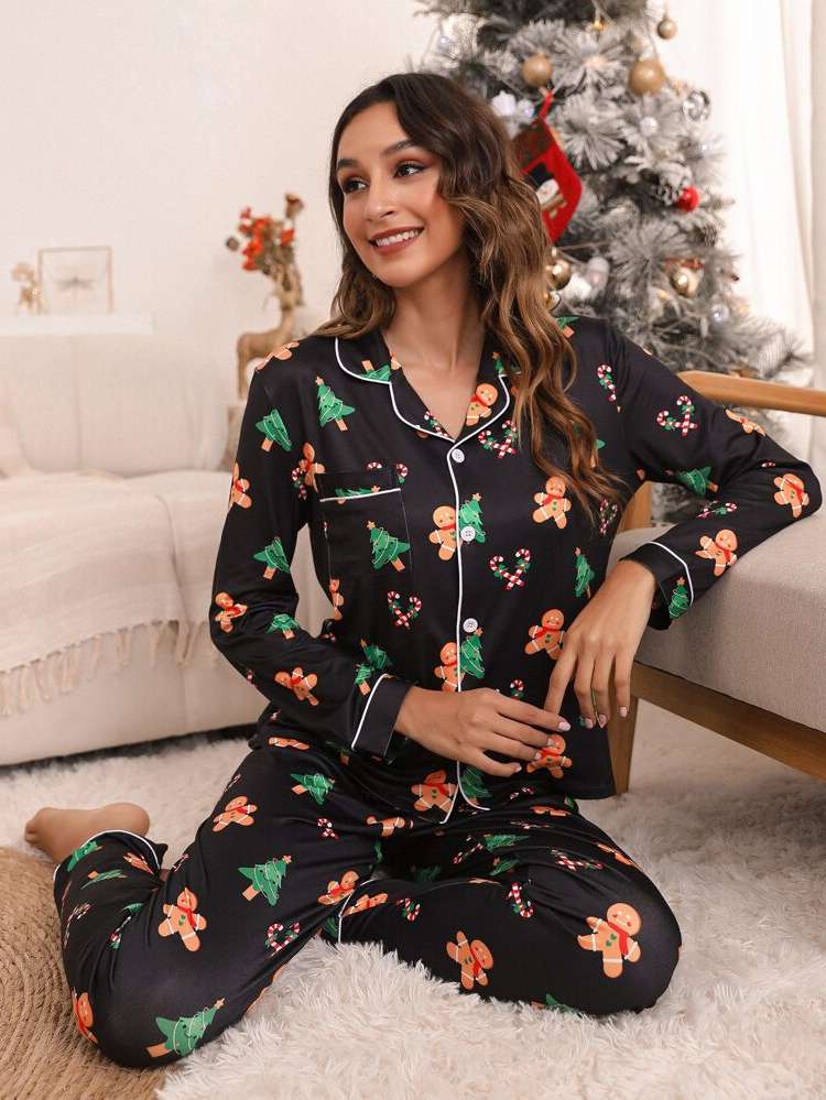 Long Sleeve Black Christmas Women Sleep  Lounge 5832