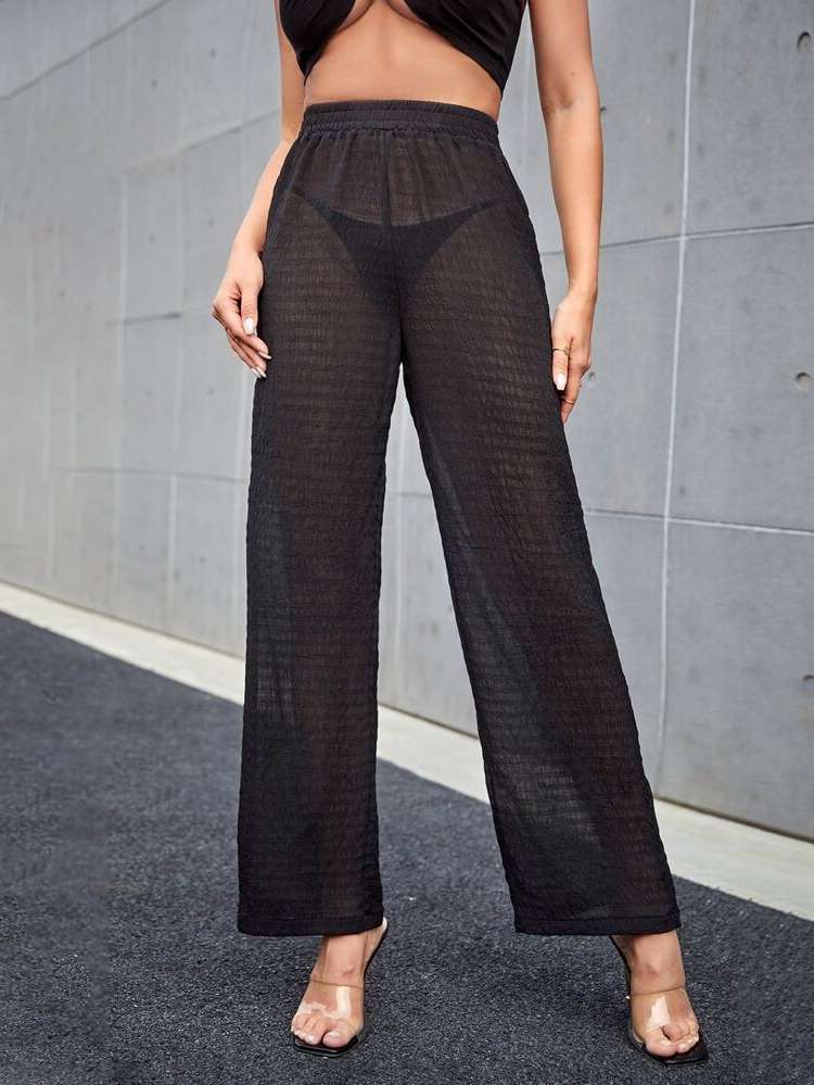 Sexy Black Plain Sheer Women Pants 547