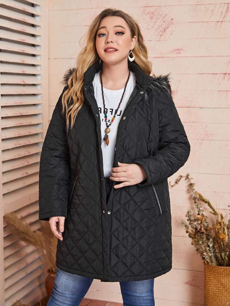 Black Short Pocket Casual Plus Size Winter Coats 9922