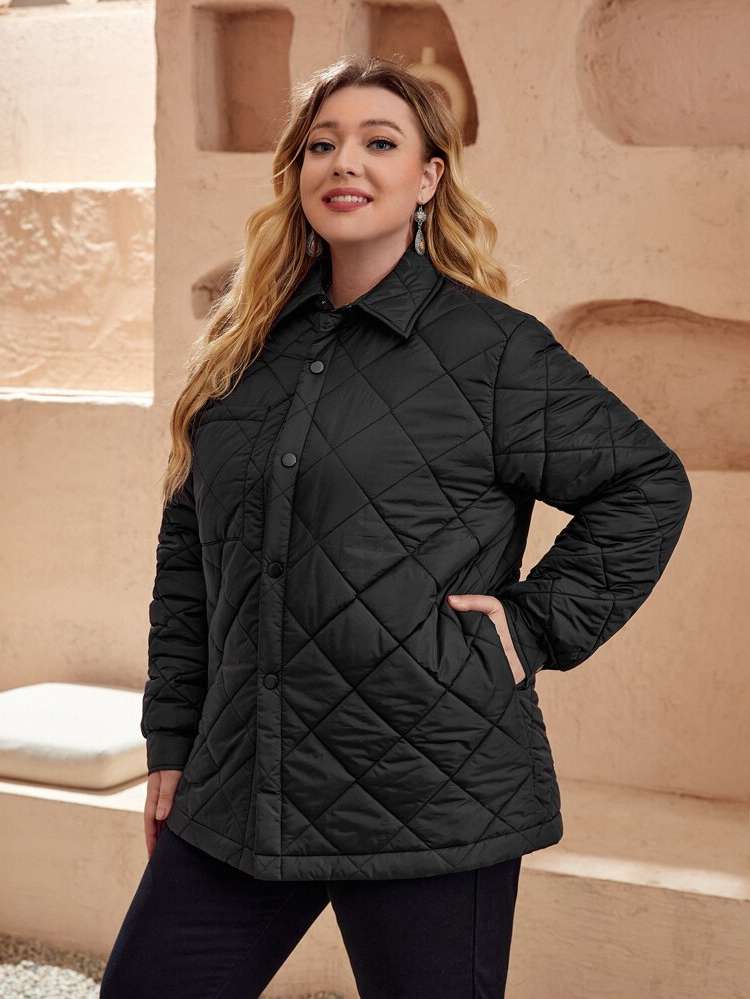 Short Plain Casual Black Plus Size Outerwears 199