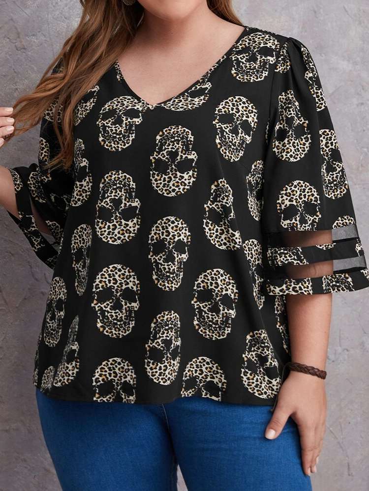  Halloween Casual Black Plus Size Blouses 160